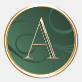 ALL INITIALS Gold Monogram Emerald Green Wirbel Runder Aufkleber