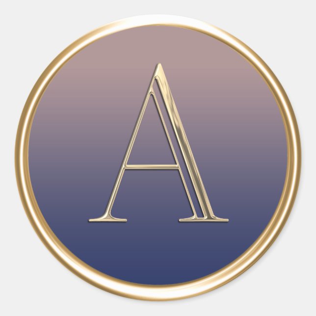 ALL INITIALS Gold Monogram Navy Blue Ombre Fade Runder Aufkleber (Vorderseite)