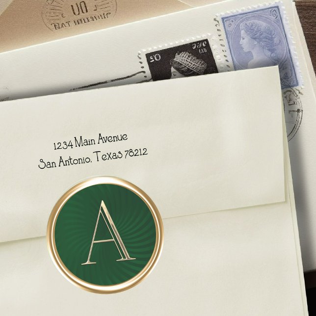 ALL INITIALS Gold Monogram Smarald Green Runder Aufkleber (Von Creator hochgeladen)