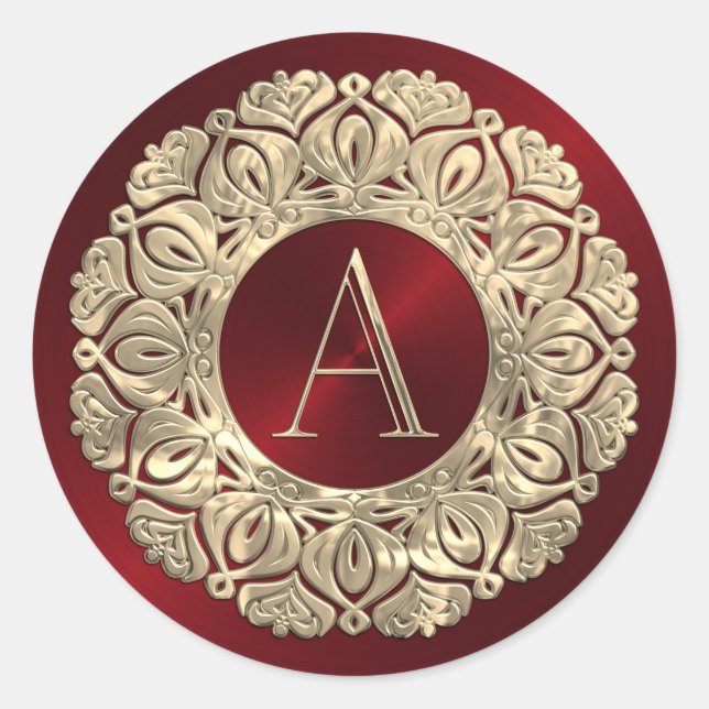 ALL INITIALS Monogramm Initial auf Verziertem Rote Runder Aufkleber (Vorderseite)
