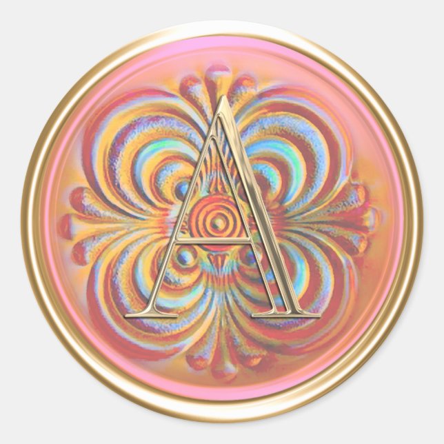 ALL INITIALS Monogramm Initial Pink Orange Aqua Runder Aufkleber (Vorderseite)