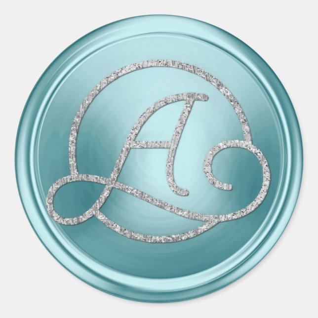 ALL INITIALS Silver Circle Monogram Soft Blue Runder Aufkleber (Vorderseite)