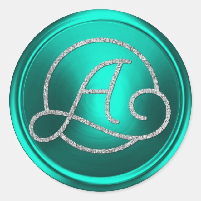 ALL INITIALS Silver Circle Monogram Turquoise Runder Aufkleber (Vorderseite)