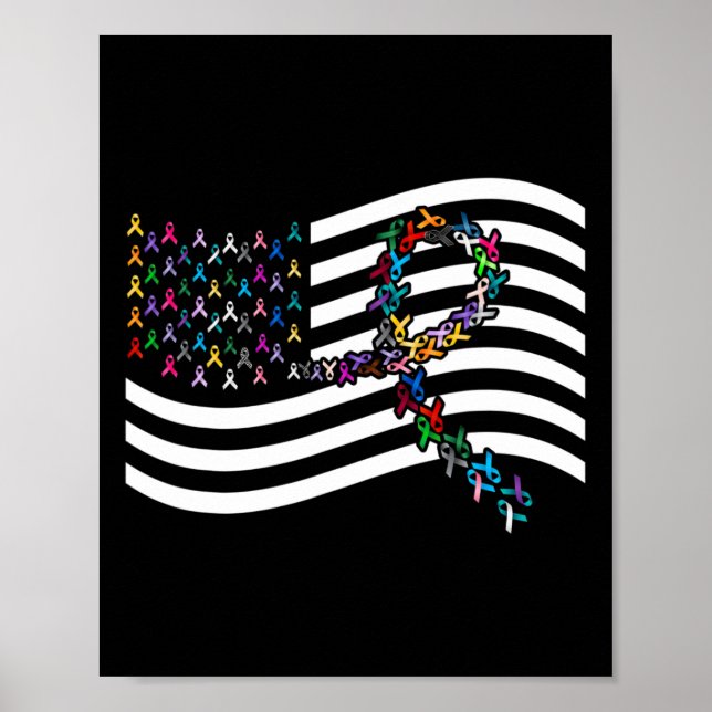 All Krebs Problem Uns Flagge Alle Bänder Welt Kreb Poster (Vorne)