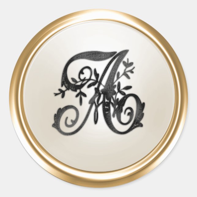 All Letter Black Ivory Ornate Initial Monogram  Runder Aufkleber (Vorderseite)