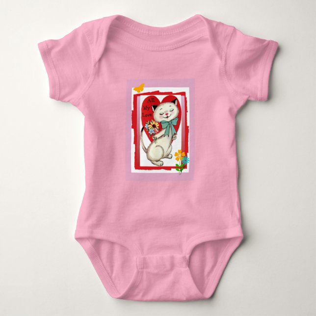 "All My Liebe" Retro Katze Valentine Kleinkind Ruf Baby Strampler (Vorderseite)