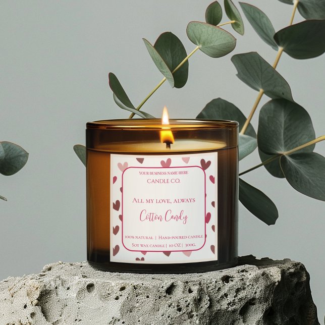 All My Love Valentine – Romantic Pink Candle Label Quadratischer Aufkleber (Von Creator hochgeladen)