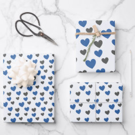 All-Occasion Elegant Blue and Gray Gliding Hearts Geschenkpapier Set