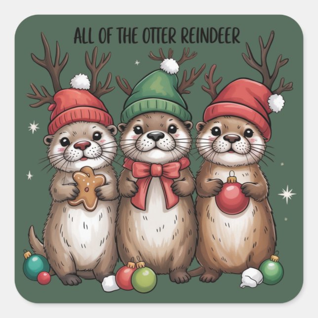 All Of The Otter Reindeer Xmas Animal Winter  Quadratischer Aufkleber (Vorderseite)