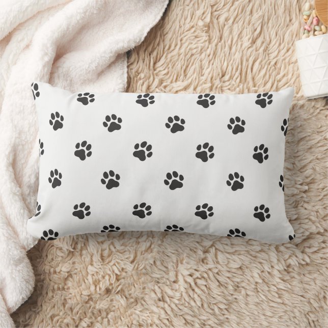 All Over Animal Paw Print Black and White Lendenkissen (Decke)