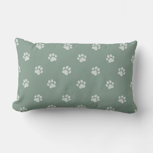 All Over Animal Paw Print Sage Green Lendenkissen (Vorderseite)