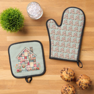 All-Over-Druck-Schürze Ofenhandschuh & Topflappen-Set