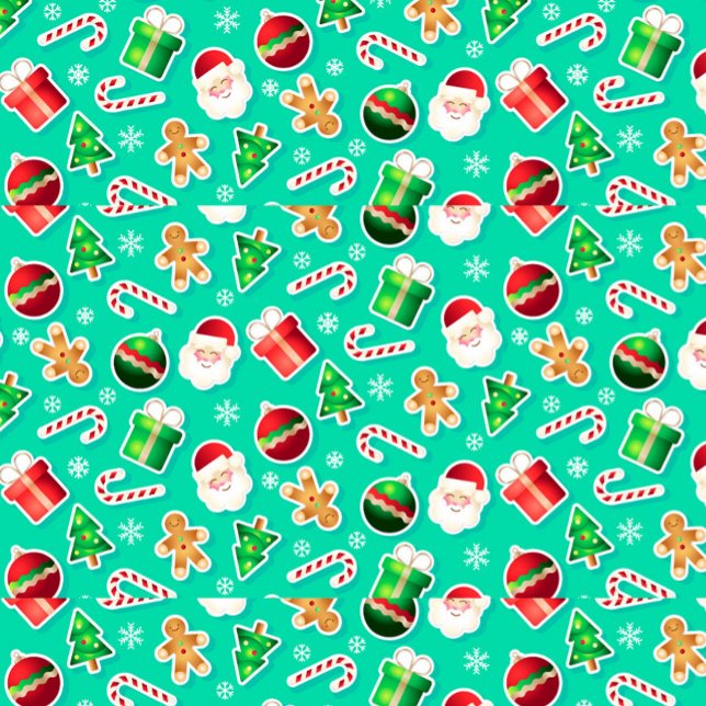 All-over-Holiday-Print-Schürze, mittlere Schürze (A vibrant holiday themed pattern featuring Santa Christmas trees, gifts, and gingerbread cookies. )