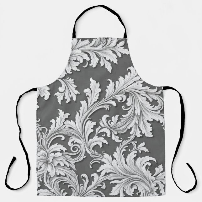 All-over Print Schürze Damask Schwarz-weiß Gray (Vorderseite)