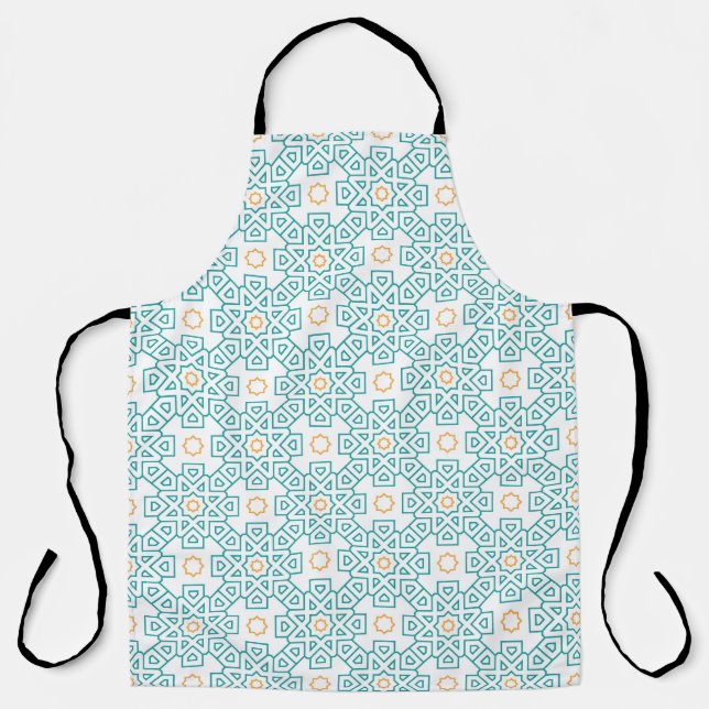 All-Over Print Schürze Türkis & Gold Arabeske Chef (Vorderseite)