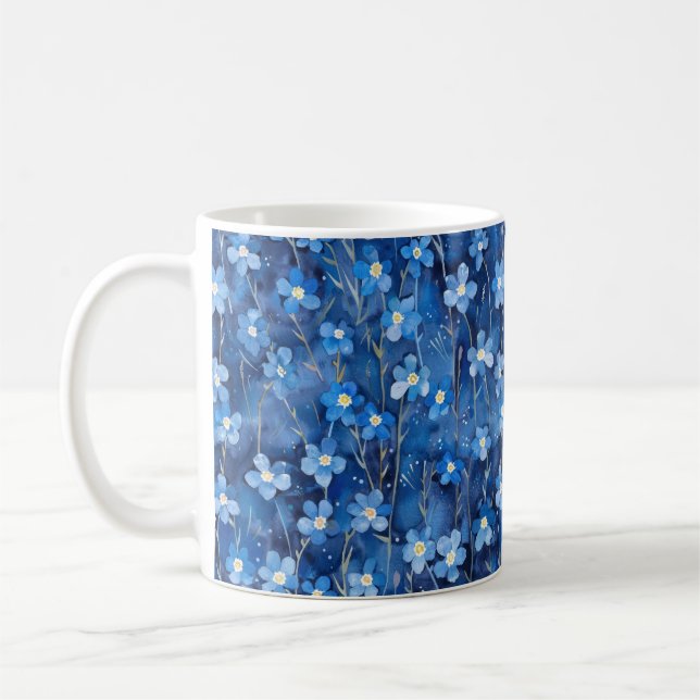 All Over Shades of Blue Floral Pattern Kaffeetasse (Links)