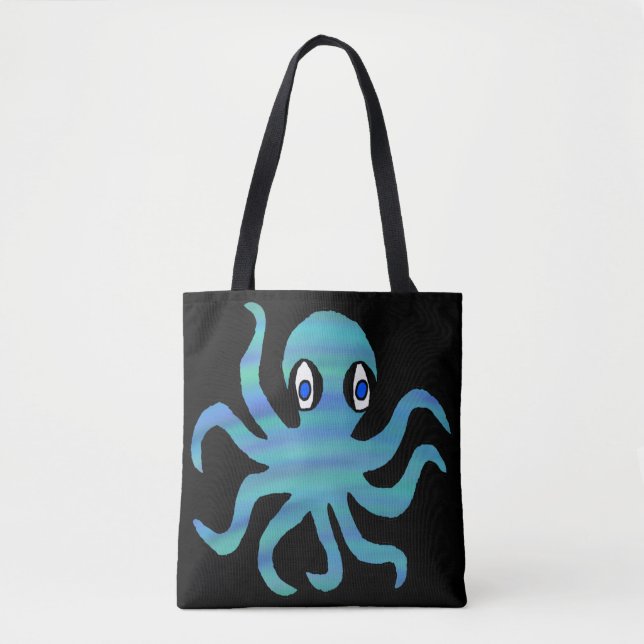 All-Over-Tasche - Blauer grüner Oktopus (schwarz) (Vorderseite)