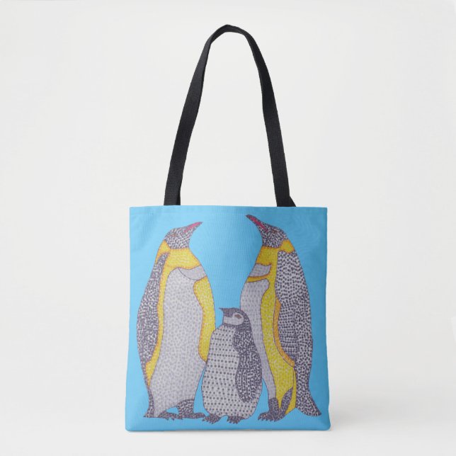All-Over-Tasche - Pinguin-Familie (hellblau) (Vorderseite)