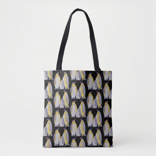 All-Over-Tasche - Pinguin-Familie (schwarz Muster) (Vorderseite)
