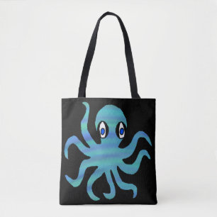 All-Over Tote - Blau Grüner Oktopus (schwarz)