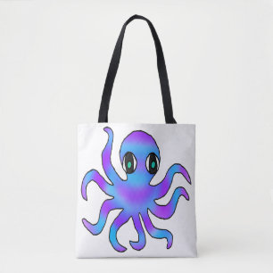 All-Over Tote - Blau Violetter Oktopus (weiß)