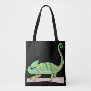 All-Over Tote - Grüner Chamäleon (schwarz)
