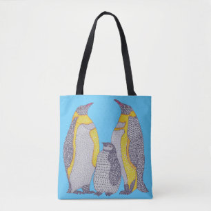 All-Over Tote - Pinguinfamilie (hellblau)