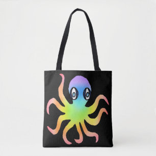 All-Over Tote - Regenbogen-Oktopus (schwarz)