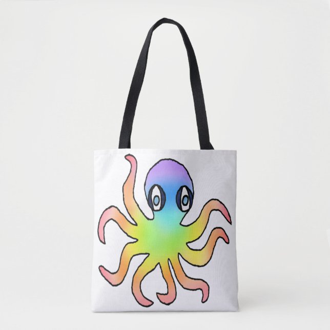 All-Over Tote - Regenbogen-Oktopus (weiß) (Vorderseite)