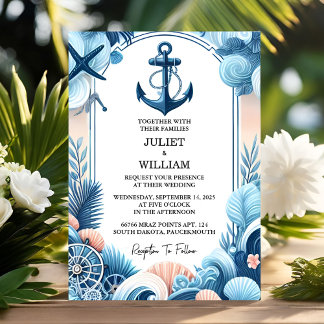 All Rope Knot Boat Ship Navy Blue Nautical Wedding Einladung