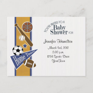 All Sports Baby Postcard Einladung Gold & Blue