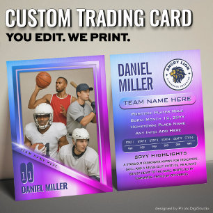 All Sports Custom Trading Card, Neon Chrome Stahl  Telefonnummerkarte