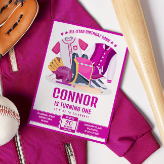 All Star Athlete Baseball Pink Geburtstag Einladung
