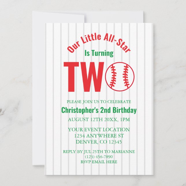 All-Star Baseball 2. Geburtstag Einladung (Vorderseite)