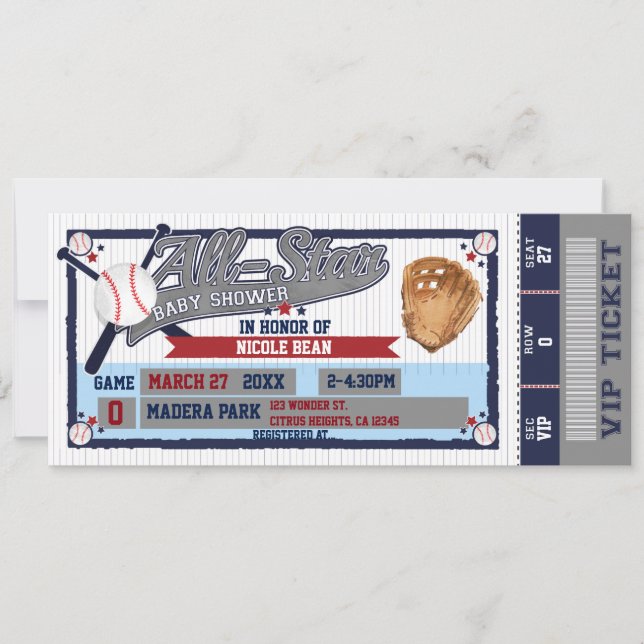 All Star Baseball Baby Shower Ticket Einladung (Vorderseite)