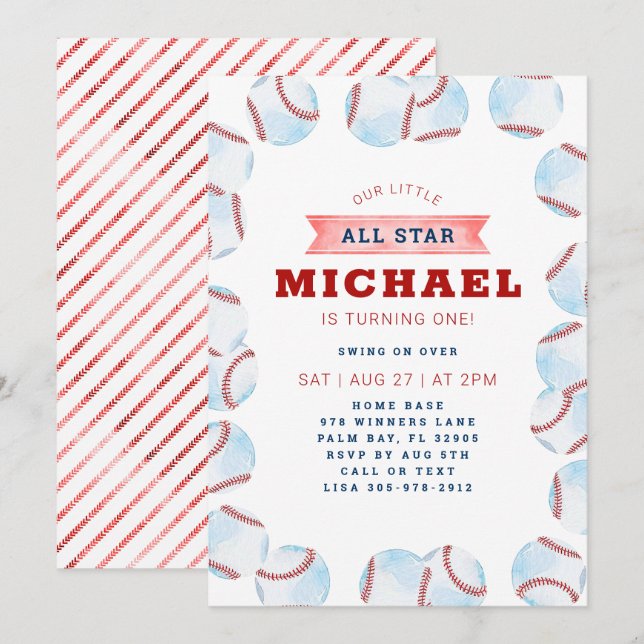 All-Star Baseball Geburtstagsparty Einladung (Vorne/Hinten)