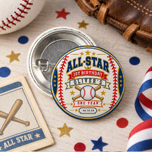 All-Star-Baseball-Ticket 1. Geburtstag Baby Junge Button