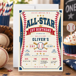 All-Star-Baseball-Ticket 1. Geburtstag Baby Junge Einladung