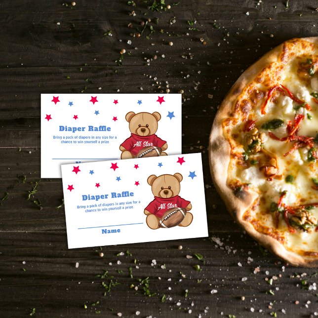 All Star Bear Football Diaper Raffle Baby Shower  Begleitkarte (All Star Bear Football Diaper Raffle Baby Shower Enclosure Card)