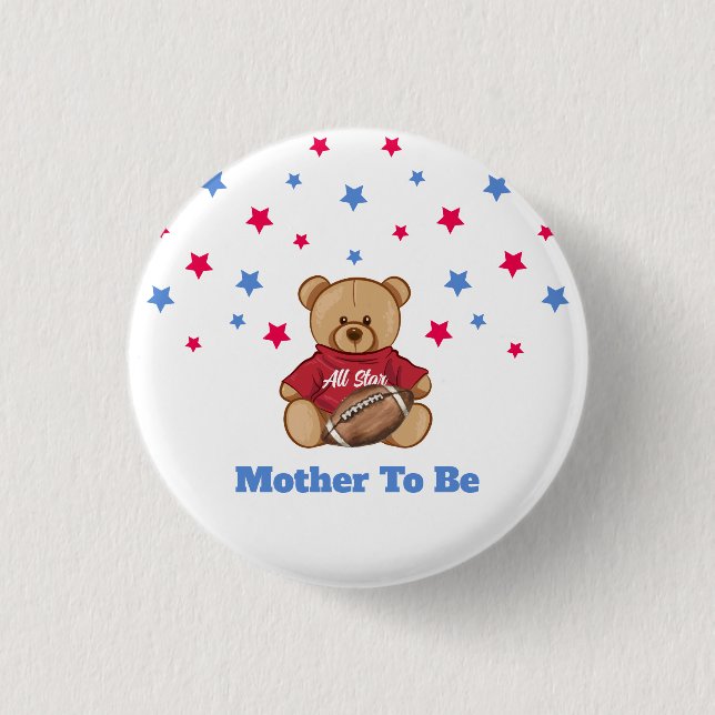 All Star Bear Football Mother To Be Baby Shower  Button (Vorderseite)