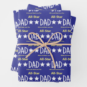 All-Star Dad Blau und Gelb Namen der Kinder Liebe Geschenkpapier Set