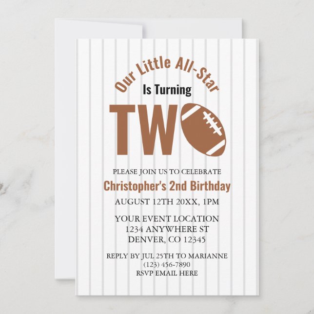 All-Star Football 2nd Birthday Einladung (Vorderseite)
