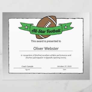 All-Star Football Player Award FootballZertifikat