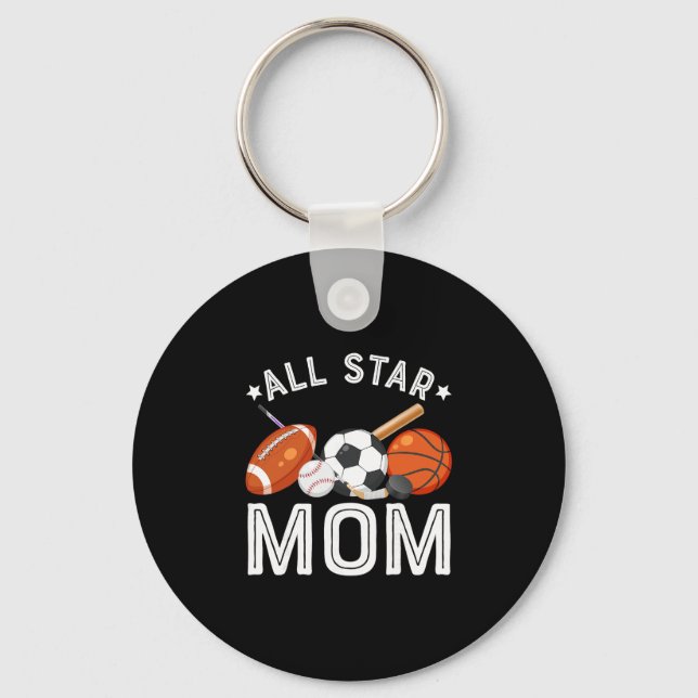 All Star Mom Of The Birthday Boy Sketll Soccer Spo Schlüsselanhänger (Vorderseite)