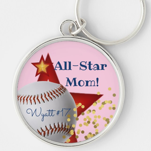 All-Star-Rosa-Glitzer-Baseball-Mama Schlüsselanhänger (Vorne)