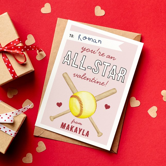 All-Star Softball Classroom Valentines Day Card Einladung (Von Creator hochgeladen)