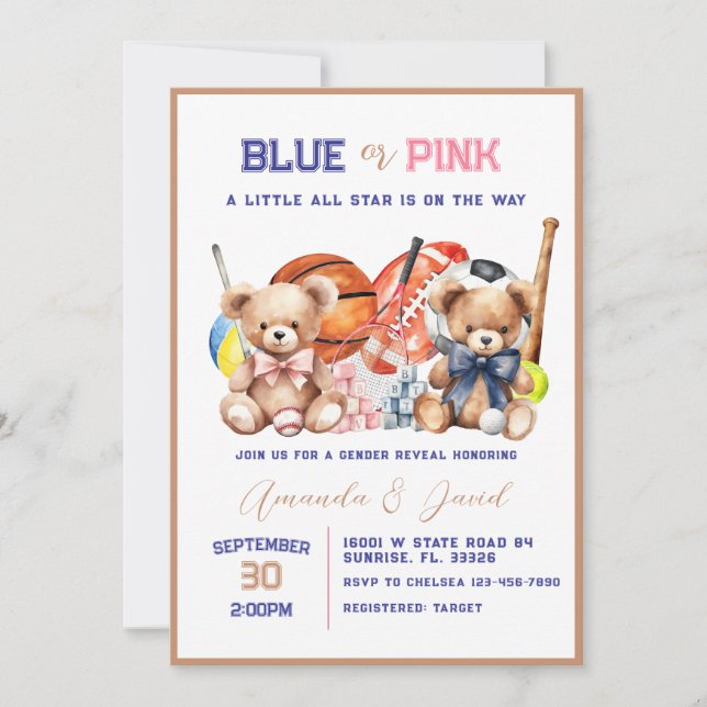  ALL STAR SPORT Baby Gender Reveal Invitation Einladung (Vorderseite)