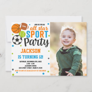 All-Star Sport Geburtstagseinladung mit Foto Einladung