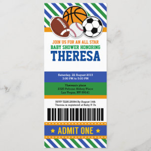 All Star Sport Ticket Pass Kinderdusche Einladung