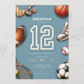 All Star Sports 12th Birthday Invitation for Boys Einladung